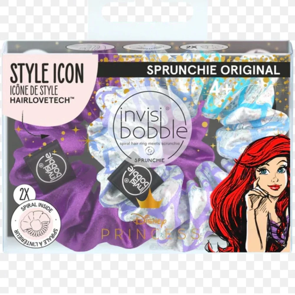 BNIB DISNEY INVISIBOBBLE STYLE ICON ARIEL PRINCESS 2 SCRUNCHIES PURPLE & SPARKLE